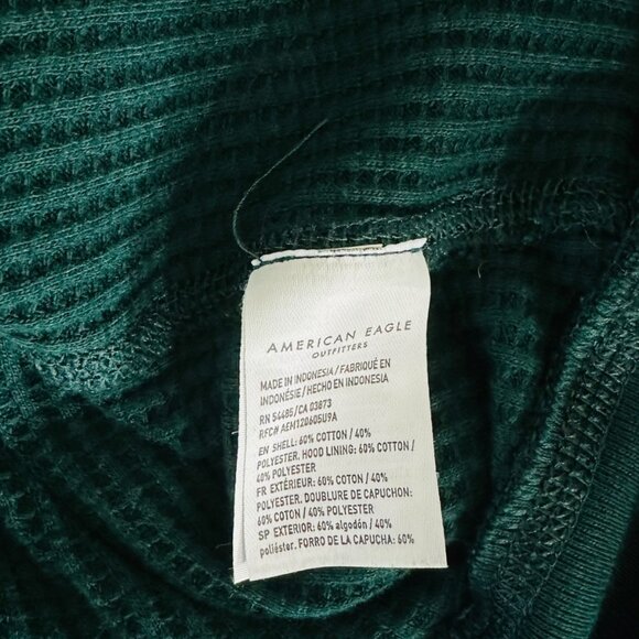 American Eagle Men's Size L Thermal Waffle Knit Green Hoodie Shirt - Picture 5 of 6